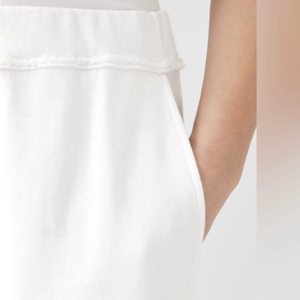 Eileen Fisher Organic Cotton French Terry Straight Pant Cropped Pull On White S